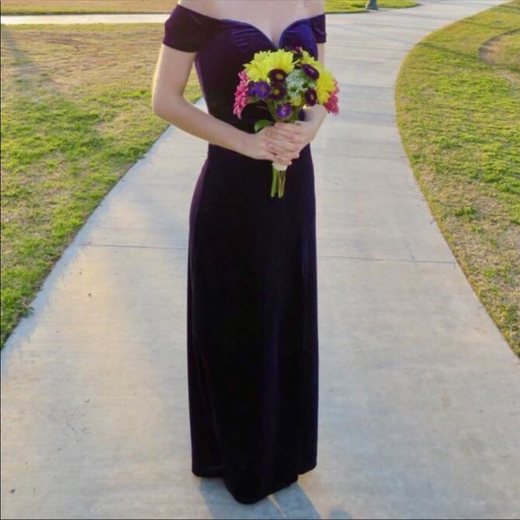 Purple Long Velvet Formal Dress Windsor - Picture 2 of 3